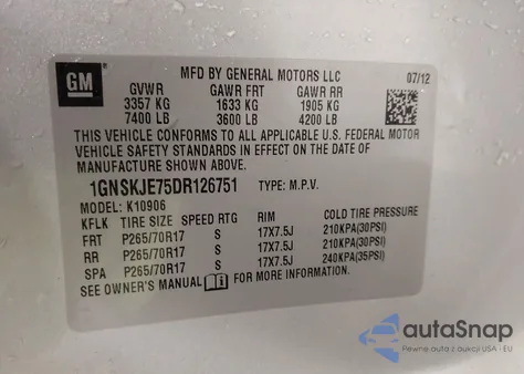 2013 Chevrolet Suburban 1500 Lt from USA, damaged, VIN 1GNSKJE75DR126751